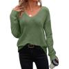 image:imageZeagoo Womens Sweaters Fall Trendy Casual Long Sleeve Shirt Lightweight V Neck Off Shoulder Crochet Pullover Top OutfitBgray Green