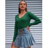 image:imageZeagoo Womens Sweaters Fall Trendy Casual Long Sleeve Shirt Lightweight V Neck Off Shoulder Crochet Pullover Top OutfitBgreen