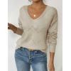 image:imageZeagoo Womens Sweaters Fall Trendy Casual Long Sleeve Shirt Lightweight V Neck Off Shoulder Crochet Pullover Top OutfitBkhaki