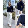 image:imageZeagoo Womens Sweaters Fall Trendy Casual Long Sleeve Shirt Lightweight V Neck Off Shoulder Crochet Pullover Top OutfitBnavy Blue