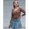 image:imageZeagoo Womens Sweaters Fall Trendy Casual Long Sleeve Shirt Lightweight V Neck Off Shoulder Crochet Pullover Top OutfitBnutmeg