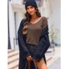 image:imageZeagoo Womens Sweaters Fall Trendy Casual Long Sleeve Shirt Lightweight V Neck Off Shoulder Crochet Pullover Top OutfitBnutmeg