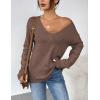 image:imageZeagoo Womens Sweaters Fall Trendy Casual Long Sleeve Shirt Lightweight V Neck Off Shoulder Crochet Pullover Top OutfitBnutmeg