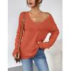 image:imageZeagoo Womens Sweaters Fall Trendy Casual Long Sleeve Shirt Lightweight V Neck Off Shoulder Crochet Pullover Top OutfitBorange