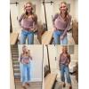 image:imageZeagoo Womens Sweaters Fall Trendy Casual Long Sleeve Shirt Lightweight V Neck Off Shoulder Crochet Pullover Top OutfitBpurple