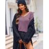 image:imageZeagoo Womens Sweaters Fall Trendy Casual Long Sleeve Shirt Lightweight V Neck Off Shoulder Crochet Pullover Top OutfitBpurple