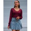 image:imageZeagoo Womens Sweaters Fall Trendy Casual Long Sleeve Shirt Lightweight V Neck Off Shoulder Crochet Pullover Top OutfitBwine Red