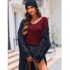 image:imageZeagoo Womens Sweaters Fall Trendy Casual Long Sleeve Shirt Lightweight V Neck Off Shoulder Crochet Pullover Top OutfitBwine Red
