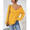 image:imageZeagoo Womens Sweaters Fall Trendy Casual Long Sleeve Shirt Lightweight V Neck Off Shoulder Crochet Pullover Top OutfitByellow