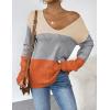 image:imageZeagoo Womens Sweaters Fall Trendy Casual Long Sleeve Shirt Lightweight V Neck Off Shoulder Crochet Pullover Top OutfitCcolorblock Apricot