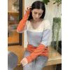 image:imageZeagoo Womens Sweaters Fall Trendy Casual Long Sleeve Shirt Lightweight V Neck Off Shoulder Crochet Pullover Top OutfitCcolorblock Apricot