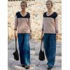 image:imageZeagoo Womens Sweaters Fall Trendy Casual Long Sleeve Shirt Lightweight V Neck Off Shoulder Crochet Pullover Top OutfitEblack Apricot