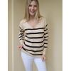 image:imageZeagoo Womens Sweaters Fall Trendy Casual Long Sleeve Shirt Lightweight V Neck Off Shoulder Crochet Pullover Top OutfitFapricot Sriped