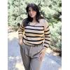 image:imageZeagoo Womens Sweaters Fall Trendy Casual Long Sleeve Shirt Lightweight V Neck Off Shoulder Crochet Pullover Top OutfitFapricot Sriped