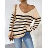 image:imageZeagoo Womens Sweaters Fall Trendy Casual Long Sleeve Shirt Lightweight V Neck Off Shoulder Crochet Pullover Top OutfitFapricot Sriped