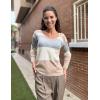 image:imageZeagoo Womens Sweaters Fall Trendy Casual Long Sleeve Shirt Lightweight V Neck Off Shoulder Crochet Pullover Top OutfitFcolorblock Camel