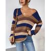 image:imageZeagoo Womens Sweaters Fall Trendy Casual Long Sleeve Shirt Lightweight V Neck Off Shoulder Crochet Pullover Top OutfitFcolorblock Striped