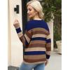 image:imageZeagoo Womens Sweaters Fall Trendy Casual Long Sleeve Shirt Lightweight V Neck Off Shoulder Crochet Pullover Top OutfitFcolorblock Striped