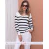 image:imageZeagoo Womens Sweaters Fall Trendy Casual Long Sleeve Shirt Lightweight V Neck Off Shoulder Crochet Pullover Top OutfitWhite Stripe