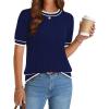 image:imageZeagoo Cable Short Sleeve Sweaters for Women Summer Spring Cute Tops 2026 Trendy Business Causal Outfits Work Blouses ClothesNavy Blue White Stripe