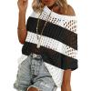image:imageZeagoo Short Sleeve Crochet Sweater Lightweight Summer Tops Loose Hollow Out Crewneck PulloverBlack White Stripes