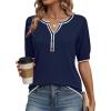 image:imageZeagoo Womens Short Sleeve Sweater 2026 Spring Summer Tops Lightweight Casual V Neck Sweaters Dressy Work Blouses ClothesNavy Blue