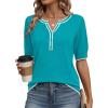 image:imageZeagoo Womens Short Sleeve Sweater 2026 Spring Summer Tops Lightweight Casual V Neck Sweaters Dressy Work Blouses ClothesPeacock Blue