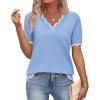 image:imageZeagoo Womens Short Sleeve Sweater 2026 Spring Summer V Neck Lightweight Tops Dressy Blouses Business Casual OutfitsLight Blue