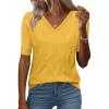 image:imageZeagoo Womens Short Sleeve Sweater 2026 Summer V Neck Lightweight Sweater Tops Dressy Ribbed Knit Outfits with ButtonsYellow