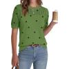 image:imageZeagoo Womens Short Sleeve Sweater Tops 2026 Spring Summer Crew Neck Hollow Out Blouses Dressy Business Casual OutfitsGreen Polka Dots