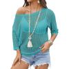 image:imageZeagoo Womens Summer Tops Crochet Sweaters Resort Wear 34 Sleeve Hollow Out Knit Tops 2026 Beach CoverupLake Blue