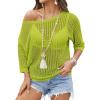 image:imageZeagoo Womens Summer Tops Crochet Sweaters Resort Wear 34 Sleeve Hollow Out Knit Tops 2026 Beach CoverupLemon