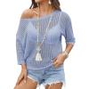 image:imageZeagoo Womens Summer Tops Crochet Sweaters Resort Wear 34 Sleeve Hollow Out Knit Tops 2026 Beach CoverupLight Blue
