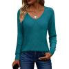 image:imageZeagoo Womens Sweaters Fall Trendy Casual Long Sleeve Shirt Lightweight V Neck Off Shoulder Crochet Pullover Top OutfitBblue Green