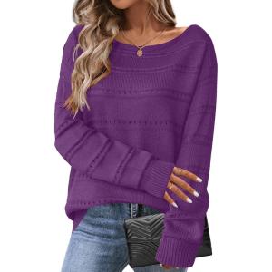 image:imageZeagoo Womens Sweaters Cute Long Sleeve Off The Shoulder Pullover Tops Hollow Out Crochet Dressy Casual OutfitsAdark Purple