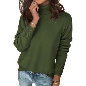 image:imageZeagoo Womens Turtleneck Sweater Long Sleeve Spilt Hem Casual Knit Pullover Chunky Fall Winter Jumper Top 2026Army Green