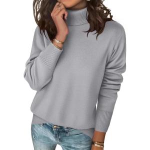 image:imageZeagoo Womens Turtleneck Sweater Long Sleeve Spilt Hem Casual Knit Pullover Chunky Fall Winter Jumper Top 2026Light Grey