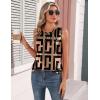 image:imageZeagoo Tank Top Woman Crew Neck Silk Satin Camisoles Pleated Sleeveless Blouses Professional Clothes for WomenBrown Black Print