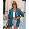 image:imageZeagoo Womens 2026 Summer Crochet Lightweight Cardigan Short Sleeve Boho Kimono Oversized Open Front Sweater Tops02 Lake Blue