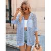 image:imageZeagoo Womens 2026 Summer Crochet Lightweight Cardigan Short Sleeve Boho Kimono Oversized Open Front Sweater TopsLight Blue