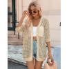 image:imageZeagoo Womens 2026 Summer Crochet Lightweight Cardigan Short Sleeve Boho Kimono Oversized Open Front Sweater TopsLight Khaki