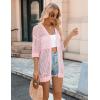 image:imageZeagoo Womens 2026 Summer Crochet Lightweight Cardigan Short Sleeve Boho Kimono Oversized Open Front Sweater TopsLight Pink