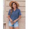 image:imageZeagoo Womens Button Down Shirt Bust Pocket Short Sleeve Blouses Business Casual Work Tops Summer OutfitsDenim Blue