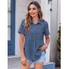 image:imageZeagoo Womens Button Down Shirt Bust Pocket Short Sleeve Blouses Business Casual Work Tops Summer OutfitsDenim Blue