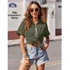 image:imageZeagoo Womens Button Down Shirts Casual Short Sleeve Dress Shirt Textured Collared Summer Clothes Work BlouseArmy Green