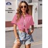 image:imageZeagoo Womens Button Down Shirts Casual Short Sleeve Dress Shirt Textured Collared Summer Clothes Work BlouseCoral