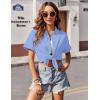 image:imageZeagoo Womens Button Down Shirts Casual Short Sleeve Dress Shirt Textured Collared Summer Clothes Work BlouseLight Blue