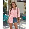 image:imageZeagoo Womens Button Down Shirts Long Sleeve Cotton Gauze Tops Casual Collared Blouses Loose FitPink Tropical
