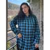 image:imageZeagoo Womens Plus Size Flannel Shirts Plaid Shirts Long Sleeves Casual Button Down Collared Shacket TopsCblue