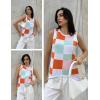image:imageZeagoo Womens Sleeveless Sweater Vest Crewneck Knit Loose Sweater Tank Tops Lightweight Shirts Blouses 2026Plaid Orange